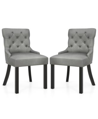 Upholstered Dining Chairs Set of 2 w/ Rubber Wood Legs Padded Seat Nailhead Trim