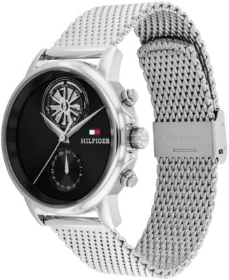 Men's Multifunction Silver Tone Stainless Steel Mesh Bracelet Watch, 40mm