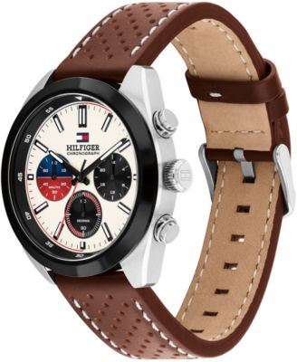 Men's Chronograph Brown Leather Strap Watch, 40mm