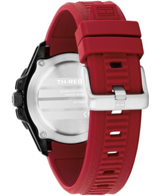 Men's Quartz Red Silicone Strap Watch, 40mm