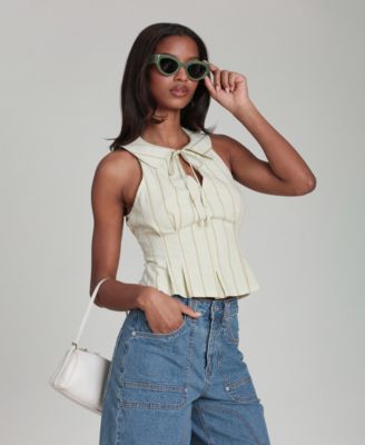 Women's Striped Tie-Neck Top