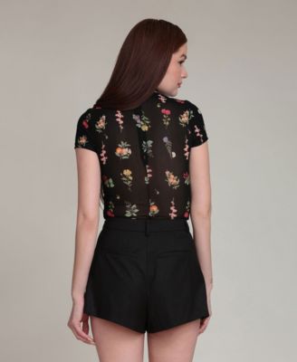 Women's Floral-Print Mock-Neck Top