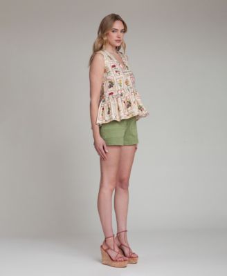 Women's Botanical-Print V-Neck Peplum Top