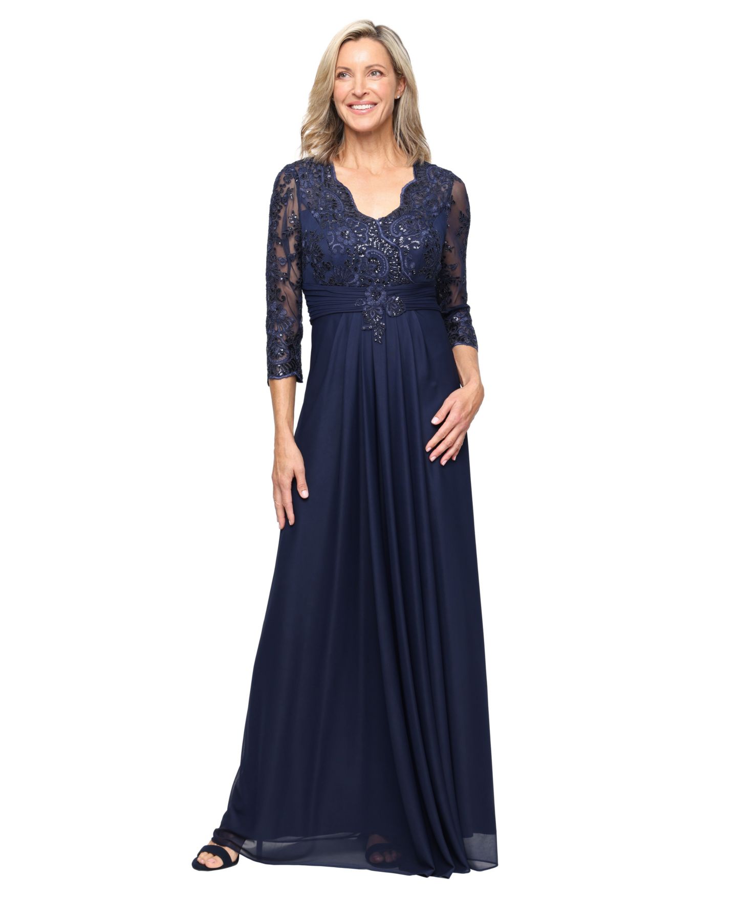 Женские платья Alex Evenings Petite V-Neck A-Line Gown, цвет: Тёмно-синий — фото 1