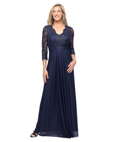 Женское платье Alex Evenings Petite V-Neck A-Line Gown, цвет: Тёмно-синий