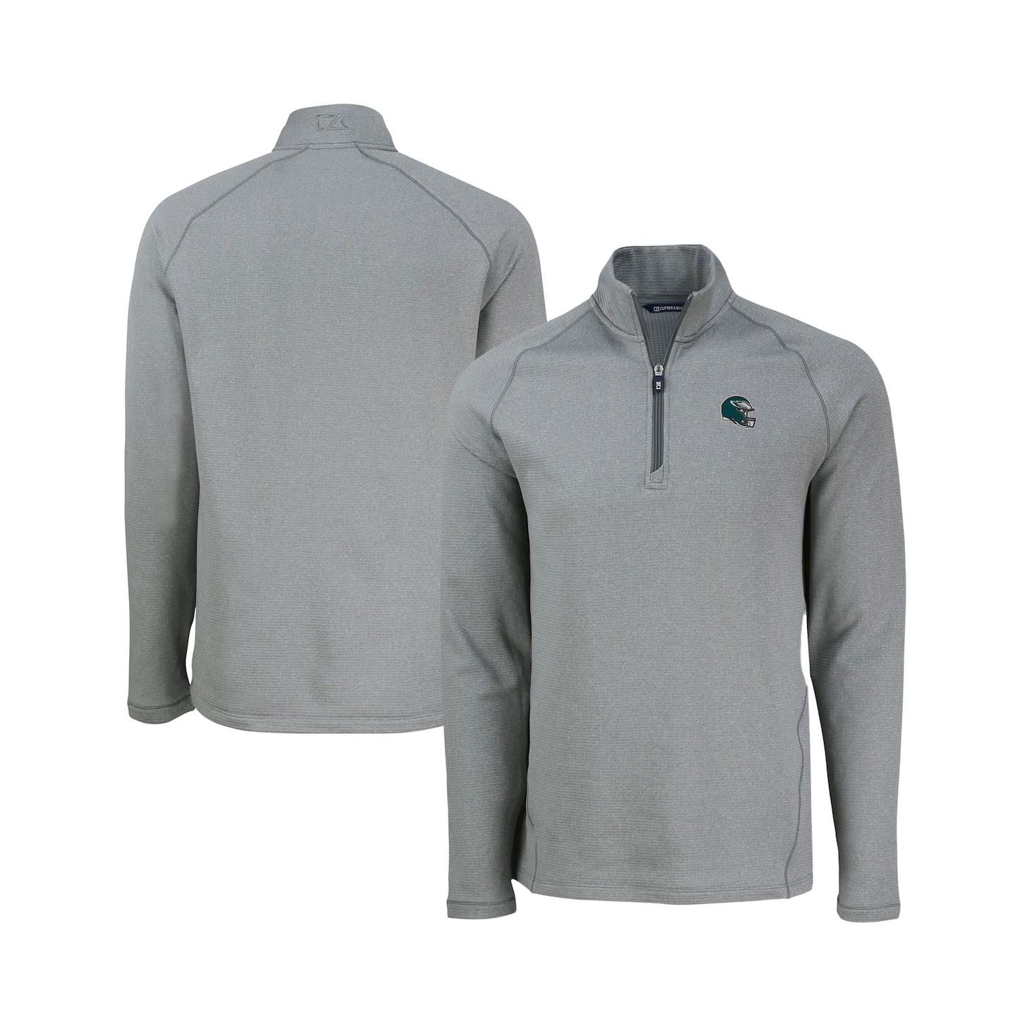 Мужская куртка Cutter & Buck Heather Gray Philadelphia Eagles Peshastin Eco Fleece Tri-Blend Raglan Quarter-Zip — фото 1