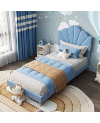 Twin XL Bed Frame, Velvet Upholstered Platform Bed Frame with Height Adjustable Headboard for Boys & Girls, Wood Slat Support