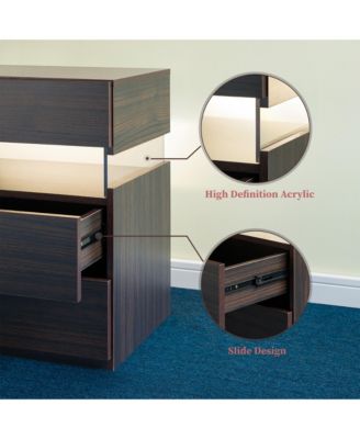 Led Nightstands with 3 Storage Drawers, Modern Bedside Tables with Acrylic Board LED Lights, End Table for Bedroom