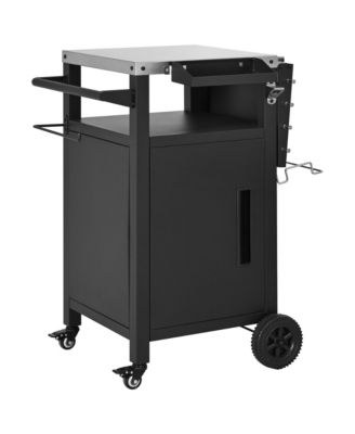 33.9" Outdoor Grill Cart with Drop Leaf, Metal Bar Cart with Wheels, Stainless Steel Top, Storage Cabinet, Spice and Paper Rack for BBQ