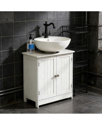 23.5 Inch Under Sink Bathroom Cabinet, MDF Vanity with Adjustable Shelf for Pedestal Sink Storage