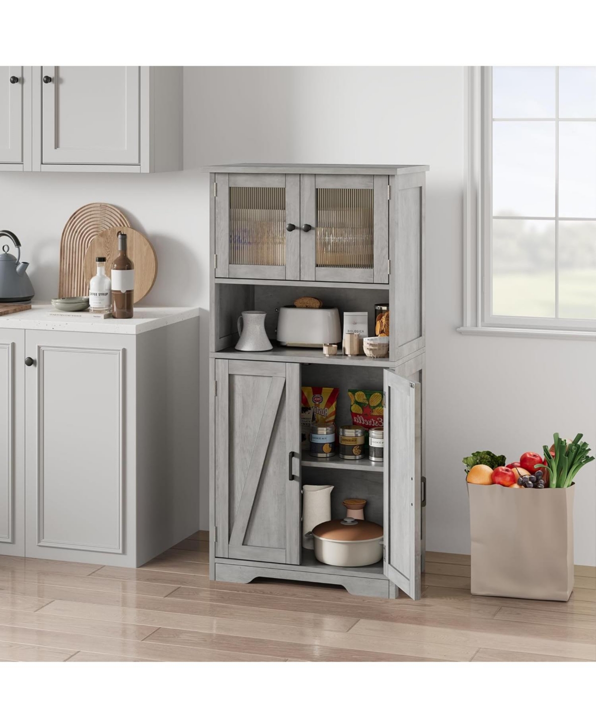 gaomon Tall Bathroom Cabinet, 50" Storage Cabinet with 4 Doors and Adjustable Shelves, Freestanding Modern Cupboard for Kitchen, Pantry, Living R