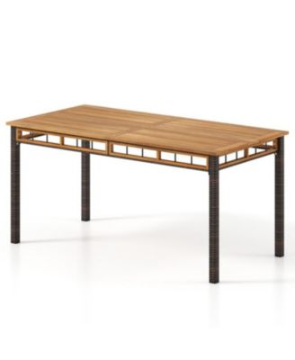 Outdoor 63 Inch Dining Table with Slatted Acacia Wood Top
