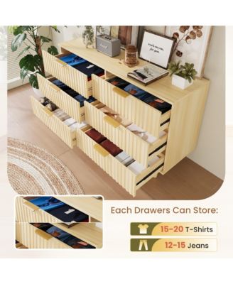 6 Drawer Dresser for Bedroom, Fluted Wooden Chest of Drawers with Metal Handle for Living Room, Hallway and Entrance