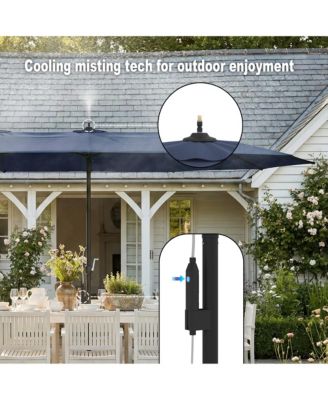15 ft. Double Sided Umbrella Outdoor Patio Umbrella with Spray System, Base and Sand Bag
