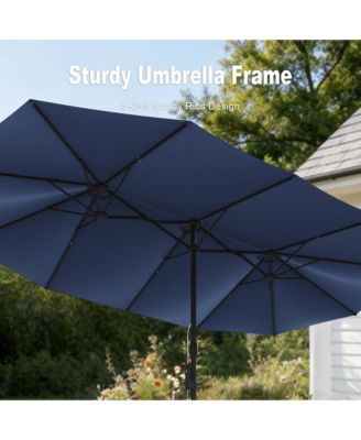 15 ft. Double Sided Umbrella Outdoor Patio Umbrella with Spray System, Base and Sand Bag