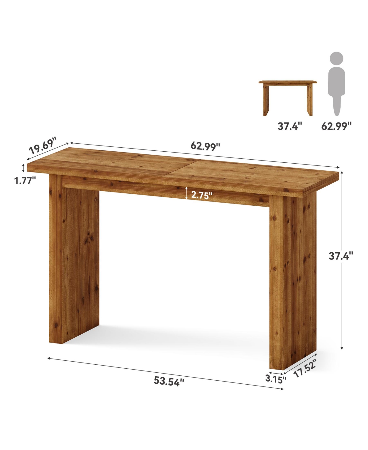 Tribesigns 63'' Solid Wood Bar Table, Rectangular High Top Kitchen Dining Bar Height Tables, Industrial Counter Height Pub Table