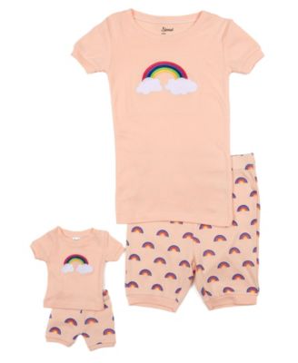 Little Girls Matching Doll Snug-Fit Cotton Short Sleeve Pajamas