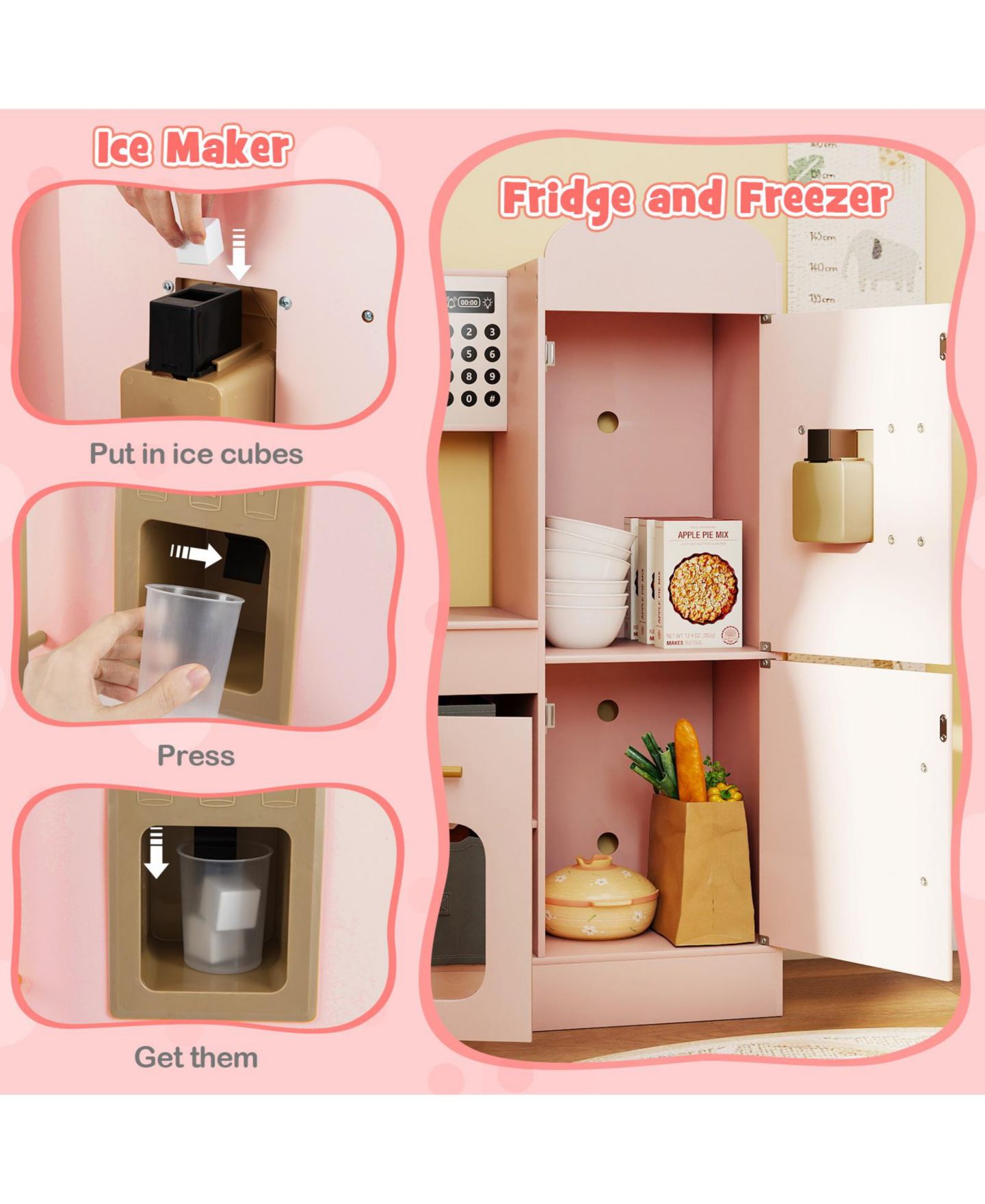 Детская игрушка Mecale Corner Wooden Kitchen with Lights & Sounds, Ages 3+, цвет: Розовый — фото 7