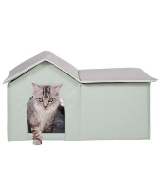 Heated Cat House, Foldable Kitty Shelter with Warm Heated Pad for Outdoor & Indoor Use
