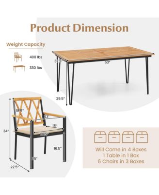 7 PCS Patio Dining Set With 2'' Umbrella Hole and Seat Cushions for Garden