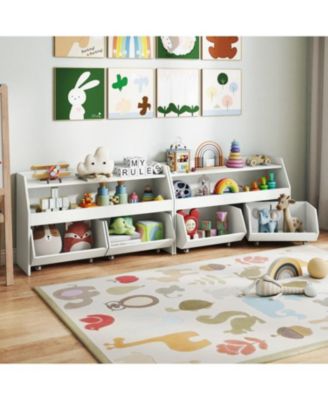 Wooden Kids Bookcase and Toy Organizer with 2 Drawers