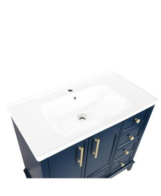 35.6" Rectangular Ceramic Bathroom Sink, Modern Vessel Basin with Overflow for Vanity Countertop