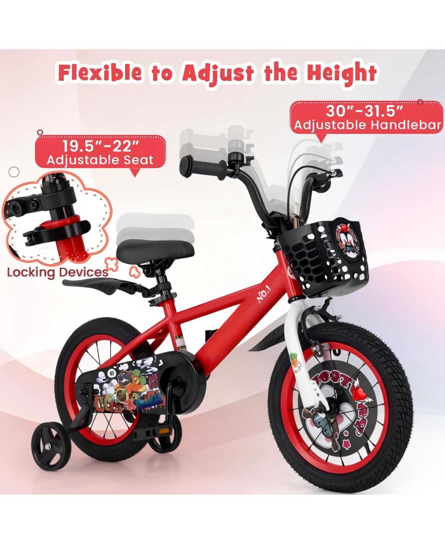 Детская игрушка HONGGE 14 Inch Kids Bike with Adjustable Seat, Storage Basket and Dual Brakes, Ages 3-5, цвет: Красный — фото 5
