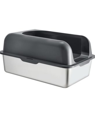 XL Stainless Steel Cat Litter Box with Scoop and High Sides