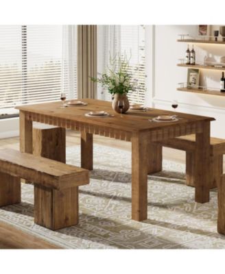63-Inch Solid Wood Dining Table for 6, Farmhouse Kitchen Table, Rectangular Wood Dinner Table for Dining Room, Living Room