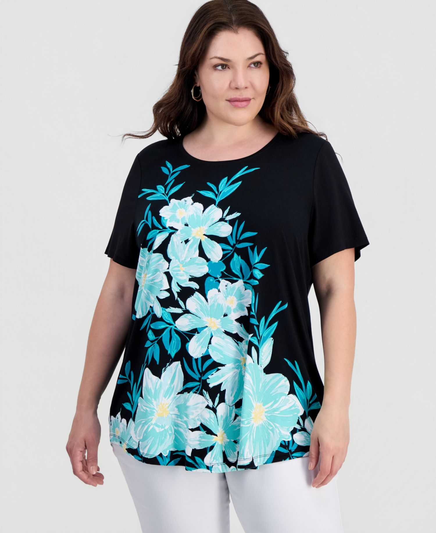 Petite Painted Floral Scoop Neck Top