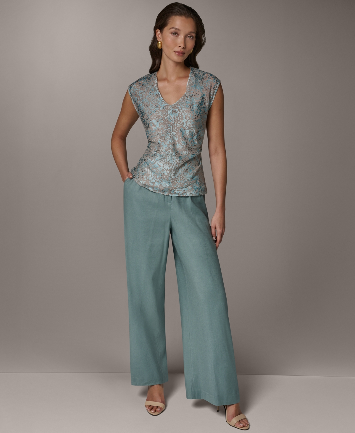 Donna Karan New York Women's V-Neck Printed Top