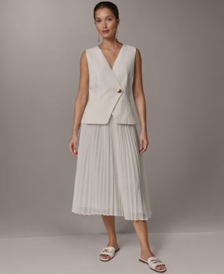 Women's Sleeveless V-Neck Vest and Pleated Skirt, 2-Piece Set Dress