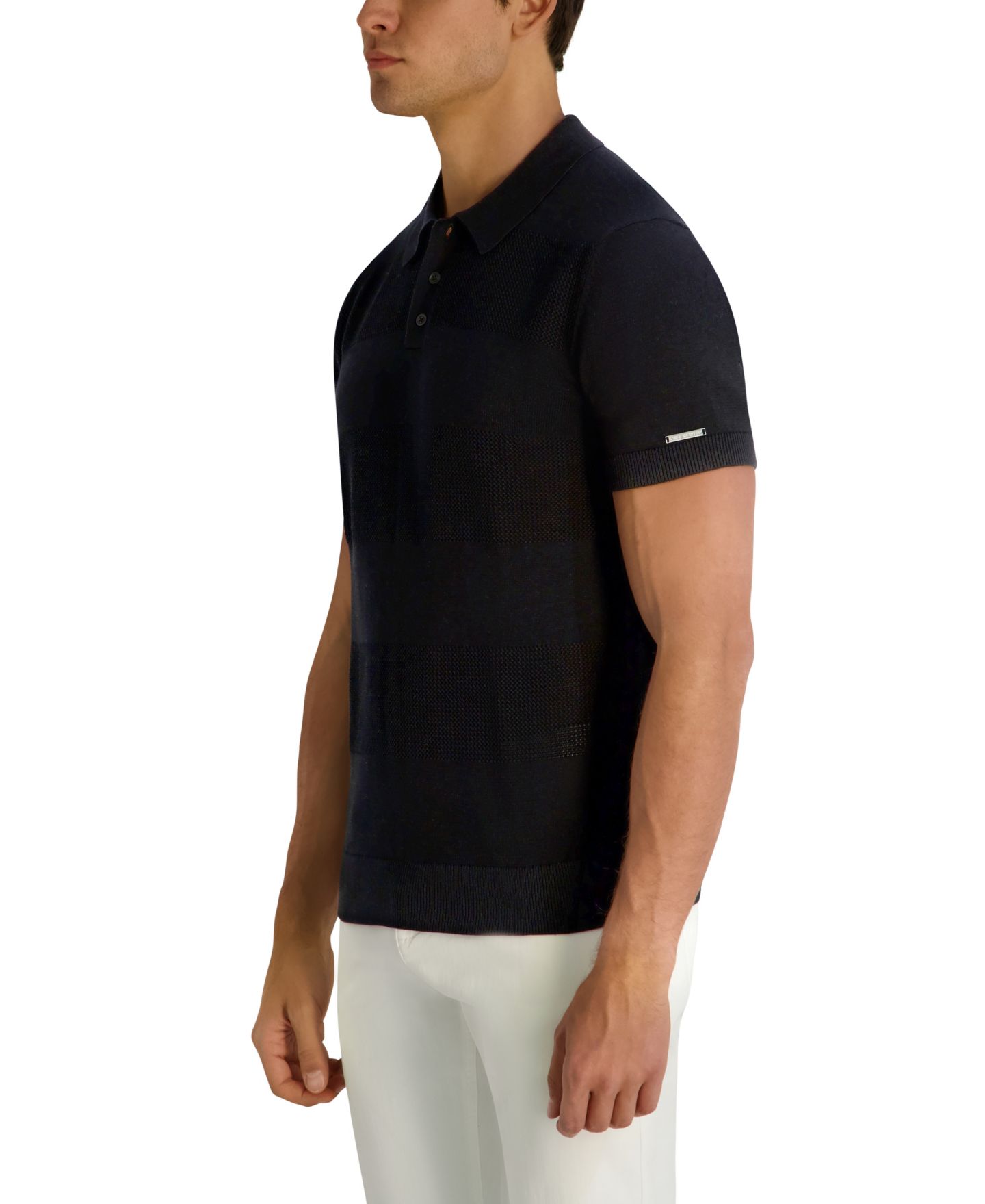 Мужской свитер KARL LAGERFELD PARIS Short-Sleeve Regular-Fit Spread Collar Polo Sweater, цвет: Чёрный — фото 3