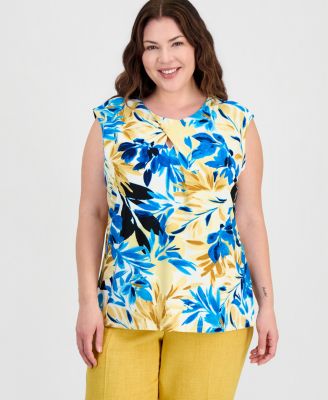 Plus Size Extended-Shoulder Floral-Print Top