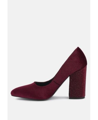 CYBER-GIRL Womens Rhinestone Block Heeled Pumps