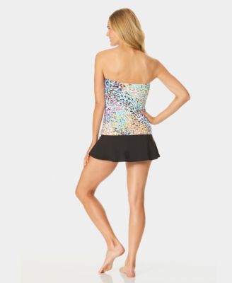 Women's Twist-Front Strapless Tankini Top and Solid Soft Band Rock Swim Skort