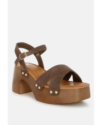 Rag and Co Womens Pikansa Studded Real Suede Clog Sandals