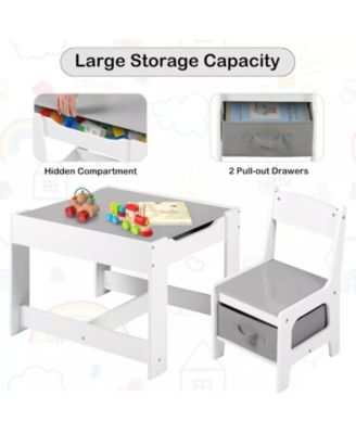 3-in-1 Kids Table with 2 Chairs, Storage and Removable Chalkboard Top
