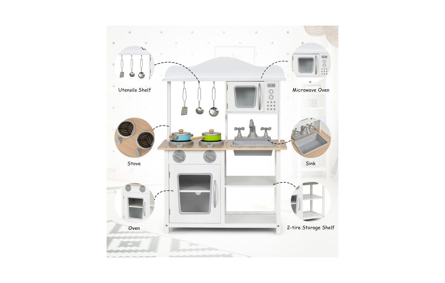 Детские игрушки Slickblue Sound and Light Kitchen Set with Accessories and Sink, от 3 лет, цвет: Белый — фото 4