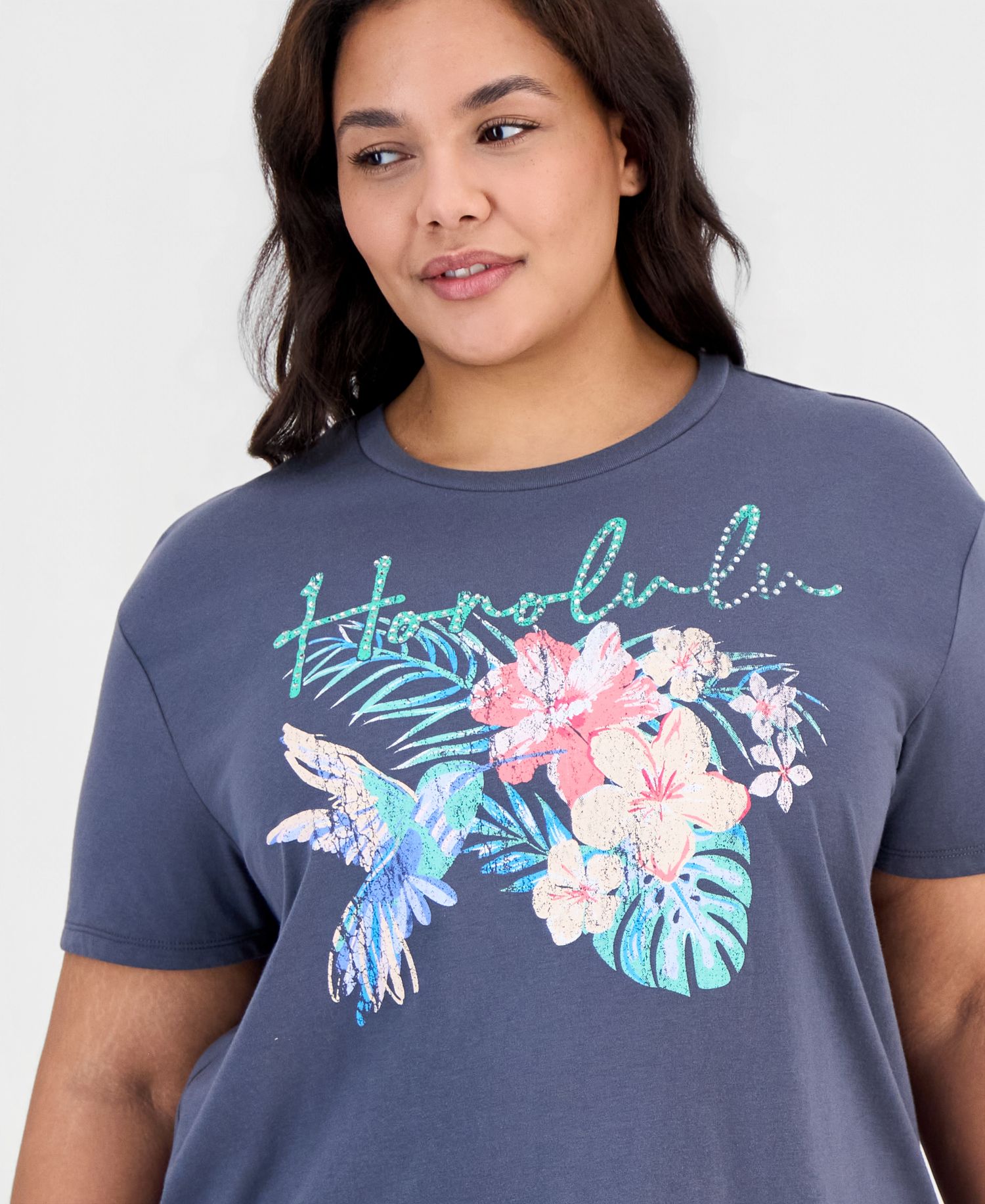 Trendy Plus Honolulu Rhinestone Printed-Graphic Tee
