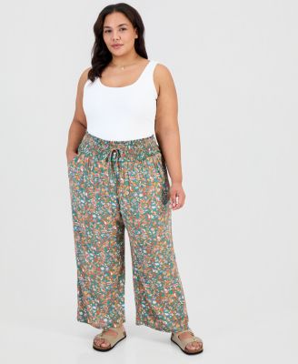 Trendy Plus Printed Smocked-Waist Wide-Leg Pants