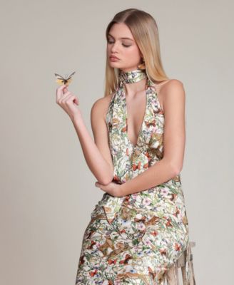 Women's Printed Halter Scarf-Tie Maxi Dress