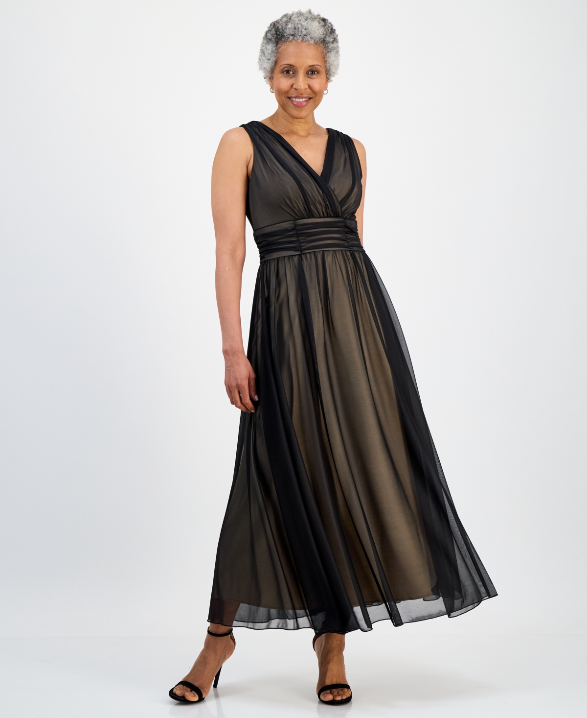 Connected Petite Sleeveless Mesh Midi Dress
