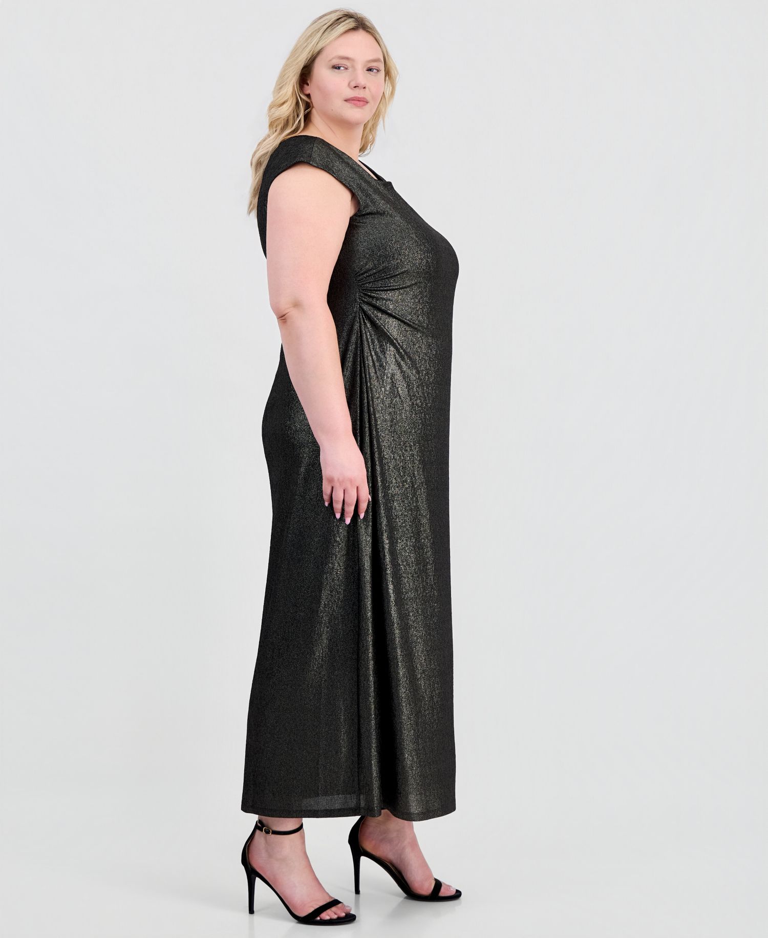 Plus Size Metallic Cap-Sleeve Dress