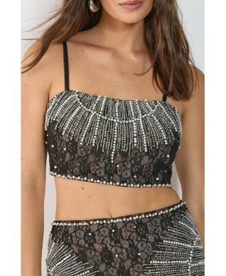 Women's Lace Strappy Sequin Crop Top