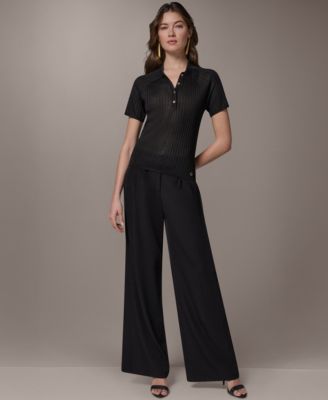 Petite Short-Sleeve Polo Sweater Top