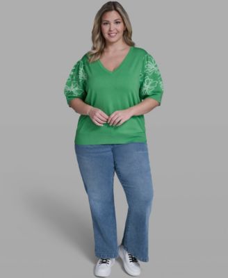 Plus Size Floral Printed Sleeve Sweater