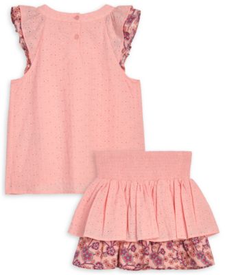 Girls' 7-14 Eyelet Ruffle-Sleeve Top and Skirt, 2-Piece Set