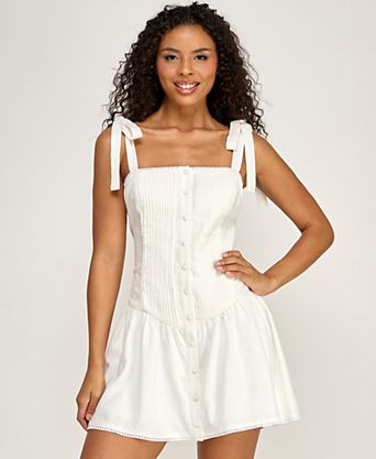 corset dresses summer midelxp Women's Blue Dress - Formal, Semi-Formal, Vacation & Events - A-Line, Corset Design, Pockets, Flowy Pleated Hem It comes with sleeveless Women's White Corset Summer Dresses
