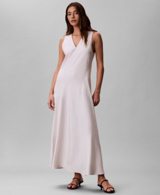 Women's Tencel Blend Panel V-Neck Midi Dress